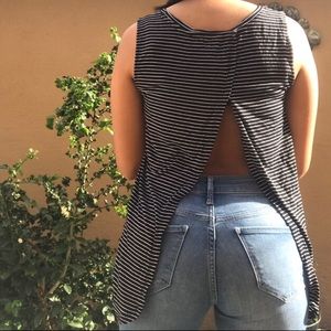 Black striped shirt.